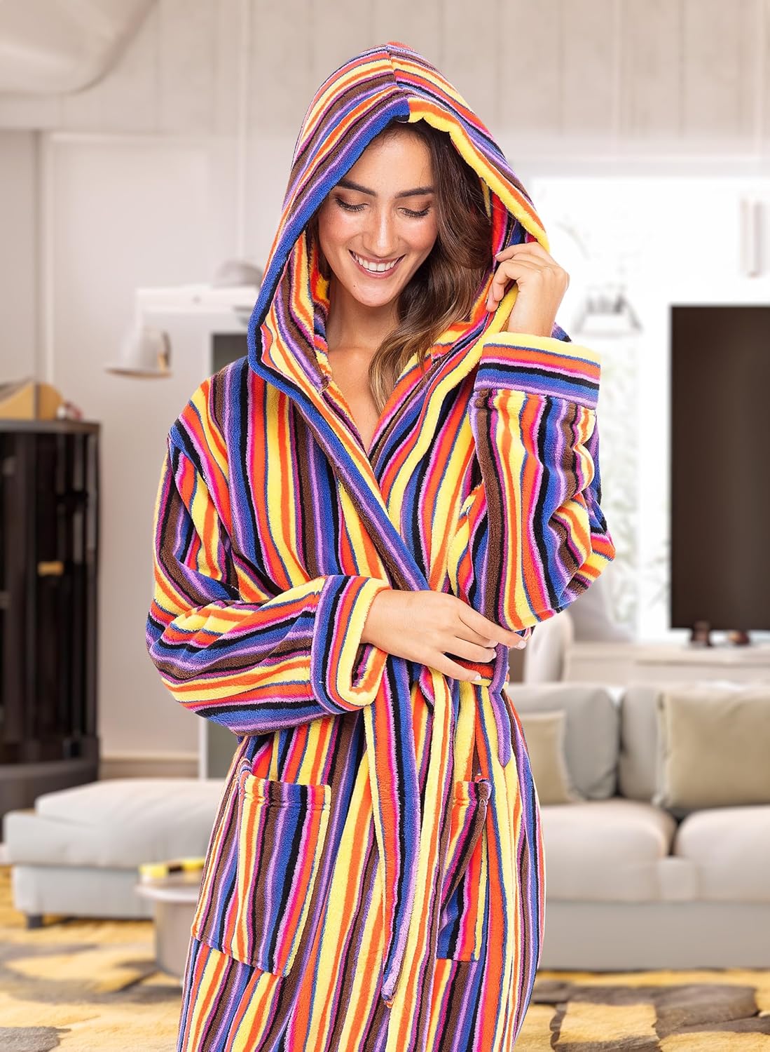 Alexander Del Rossa Womens Robe, Long Plush Bathrobe with Hood, Hooded Robes for Women Plus Size Bath Robe