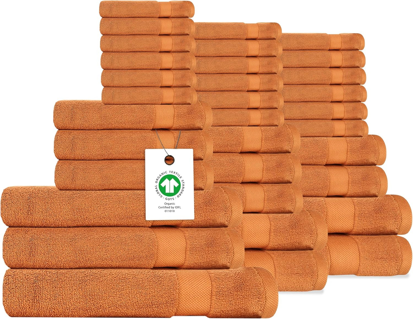 Delara Organic Cotton Luxuriously Plush Bath Towel 33 Piece Set|GOTS & Oeko-TEX Certified|Premium Hotel Quality Towels|Feather Touch Technology|650 GSM Long Staple|Soft, Quick Dry & Ultra-Absorbent