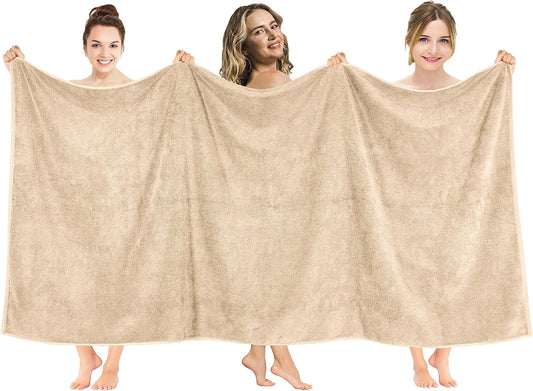 American Soft Linen Oversized Bath Sheet 40x80 Extra Large for Bathroom, 600 GSM 100% Cotton Turkish Jumbo Bathsheet Towels for Adults, Beige Bath Sheet