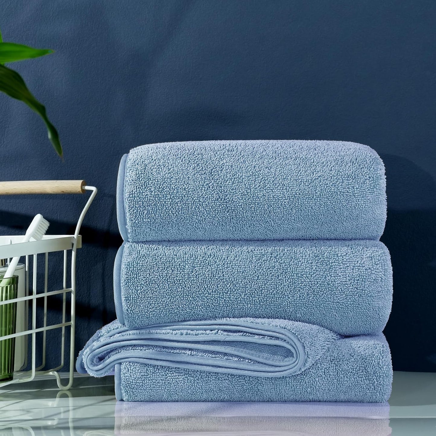 POLYTE Ring Spun Microfiber Oversize Quick Dry Lint Free Bath Towel, 60 x 30 in, Pack of 2 (Blue)