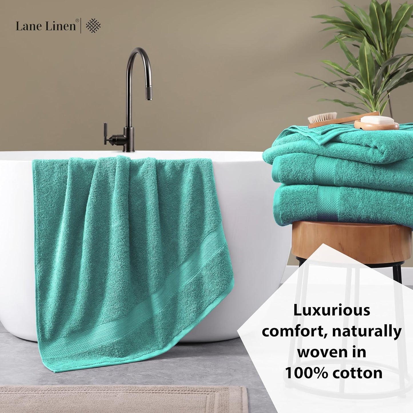Lane Linen 100% Cotton Oversized Bath Towels Set of 4 (35"x66") - Ring Spun Cotton Oversized Luxury Towels - Quick Dry, Soft & Absorbent Extra Large Bath Towel Sets - Remains Soft after Washing - Teal