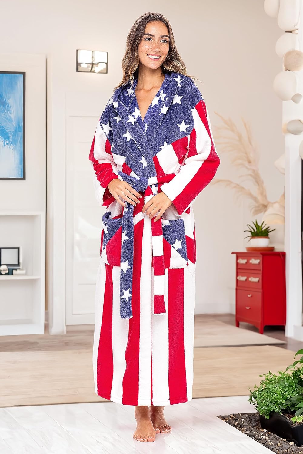 Alexander Del Rossa Womens Robe, Long Plush Bathrobe with Hood, Hooded Robes for Women Plus Size Bath Robe