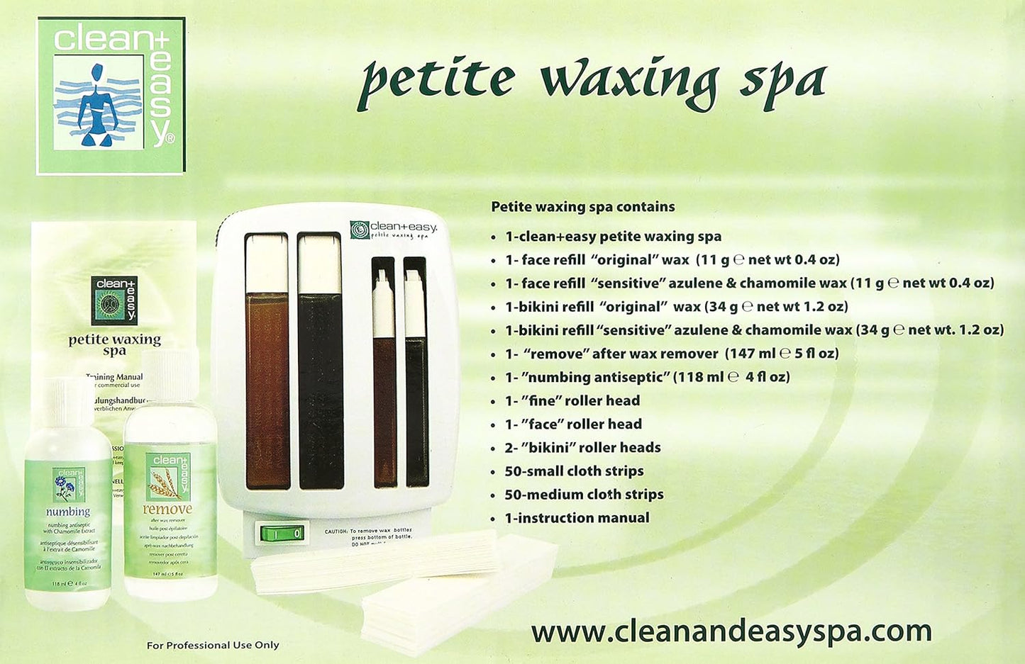 Clean + Easy Petite Triple Roll On Wax Kit – Hair Removal Warmer with Cartridges, Rollers, Remover & Strips, Pre & Post Wax Care Kit, 120V