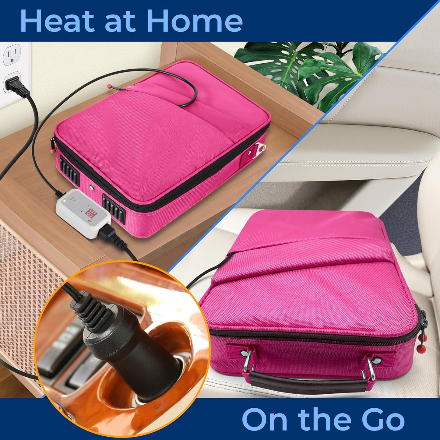 SereneLife Portable Massage Stone Warmer Set - Electric Spa Hot Stones Massager and Heater Kit with 6 Large and 6 Small Round Shaped Basalt Massaging Rocks, Digital Controller Heating Bag, Pink