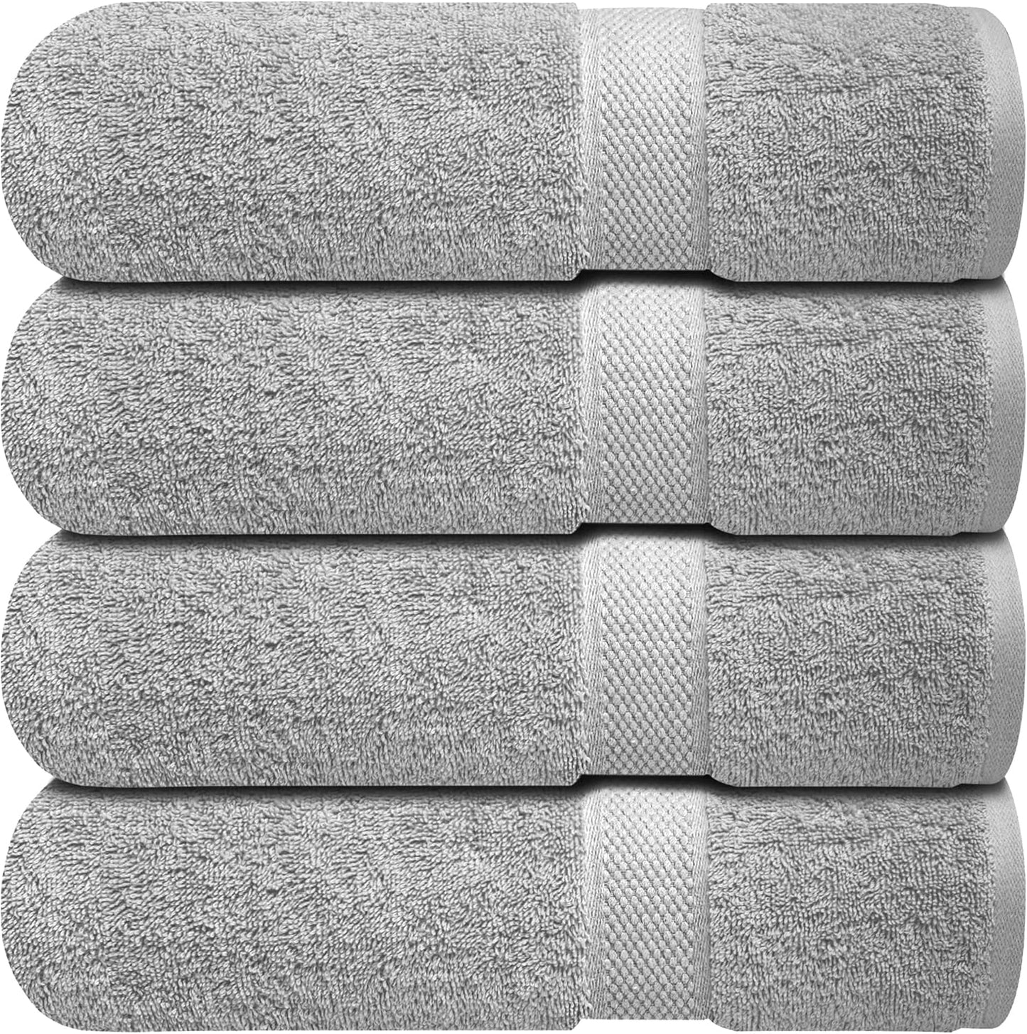 Infinitee Xclusives Luxury 100% Ring-Spun Cotton Bath Towels Set of 4 (27x54 inches) – Soft, Absorbent & Quick-Drying Towels for Bathroom, Gym, Spa & Hotel Use (Charming Grey, Bath Towels)