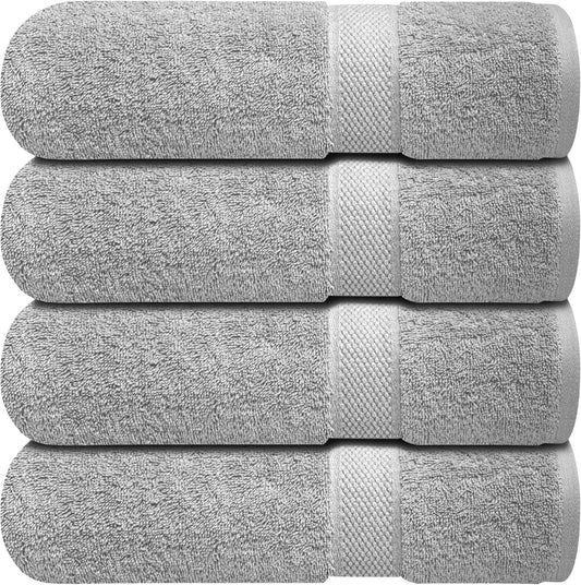 Infinitee Xclusives Luxury 100% Ring-Spun Cotton Bath Towels Set of 4 (27x54 inches) – Soft, Absorbent & Quick-Drying Towels for Bathroom, Gym, Spa & Hotel Use (Charming Grey, Bath Towels)