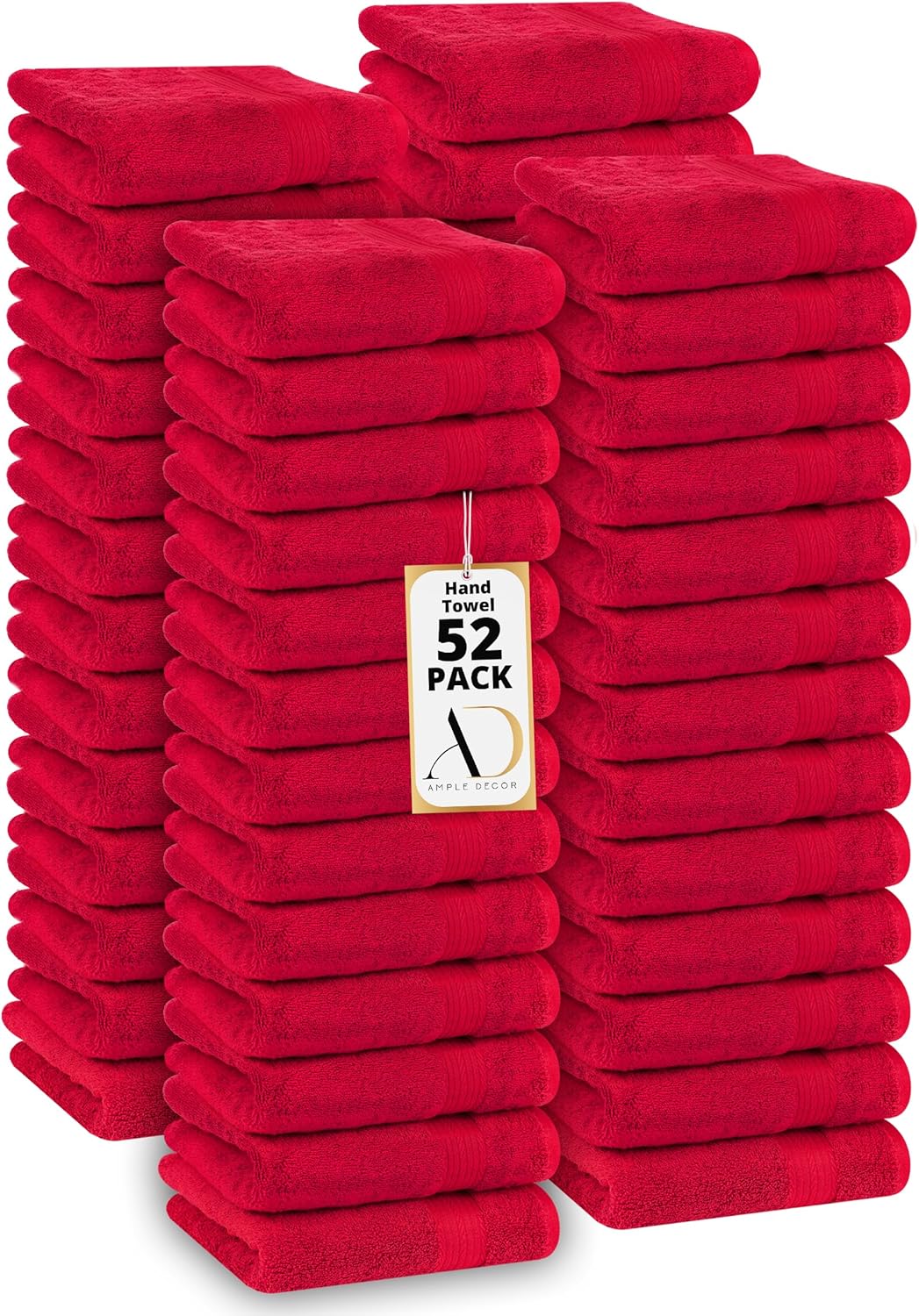 Ample Decor Hand Towel 18 X 28 Inch Pack of 52 600 GSM 100% Cotton, Soft Absorbent Thick Durable Premium Quality, for Hotel, Bathroom, Spa, Daily Use, Gym - Machine Washable - Red