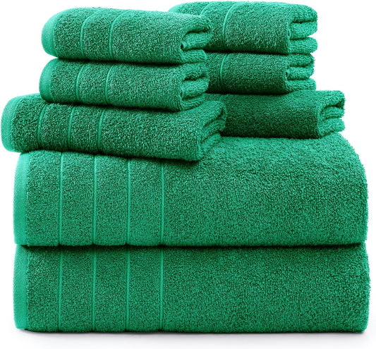Casa Platino 100% Mercerized Cotton Bathroom Towel Set - 8 Pieces, Hotel Quality - Super Soft & Highly Absorbent - Ring Spun - 2 Large Bath Towels, 4 Washcloths, 2 Hand Towels - Family Pack - Emerald