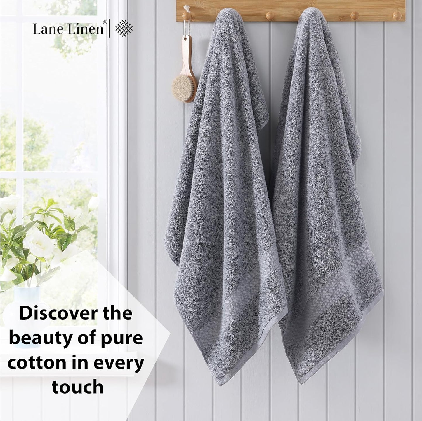 LANE LINEN 100% Cotton Oversized Bath Towels Set of 2 (35"x66") - Ring Spun Cotton Oversized Towels - Quick Dry, Soft & Absorbent Extra Large Bath Towel Set - Dorm Essentials for Girls - Space Grey
