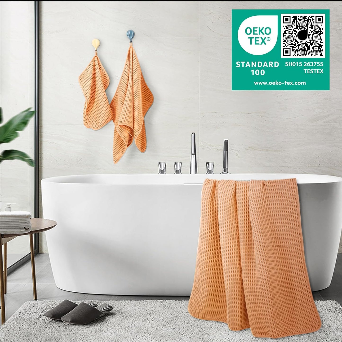 POLYTE Oversize, 60 x 30 in., Quick Dry Lint Free Microfiber Bath Towel Set, 6 Piece (Waffle Weave)