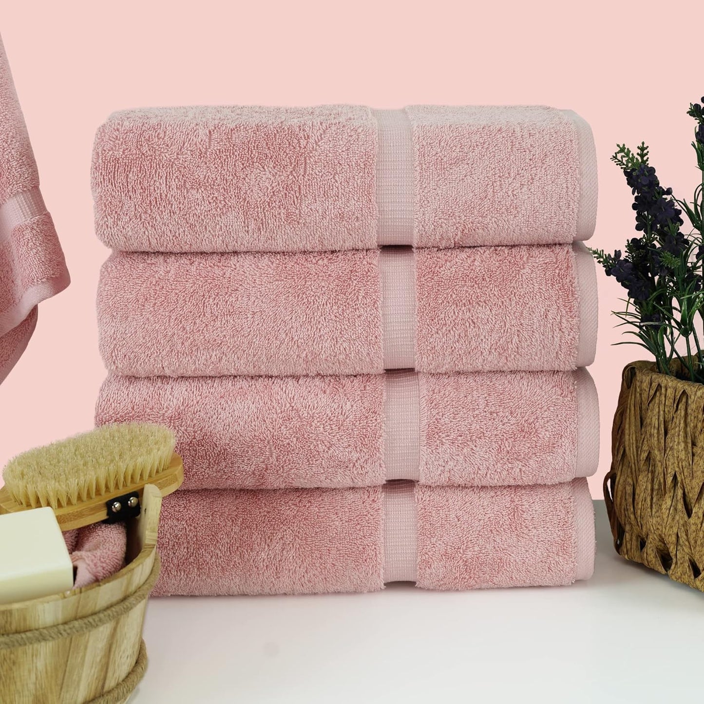 Chakir Turkish Linens | Hotel & Spa Quality 100% Cotton Premium Turkish Towels | Soft & Absorbent (4-Piece Bath Towels, Pink)