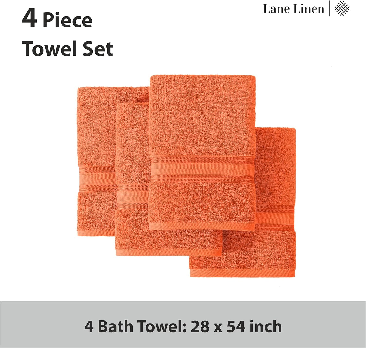 Lane Linen 100% Cotton 4 Pack Bath Towels (28"x54") - Zero Twist, Mercerized Cotton Towel Sets for Bathroom - Quick Dry, Soft & Absorbent Large Bath Towel Set - Salon, Spa & Hotel Quality - Tiger Lily