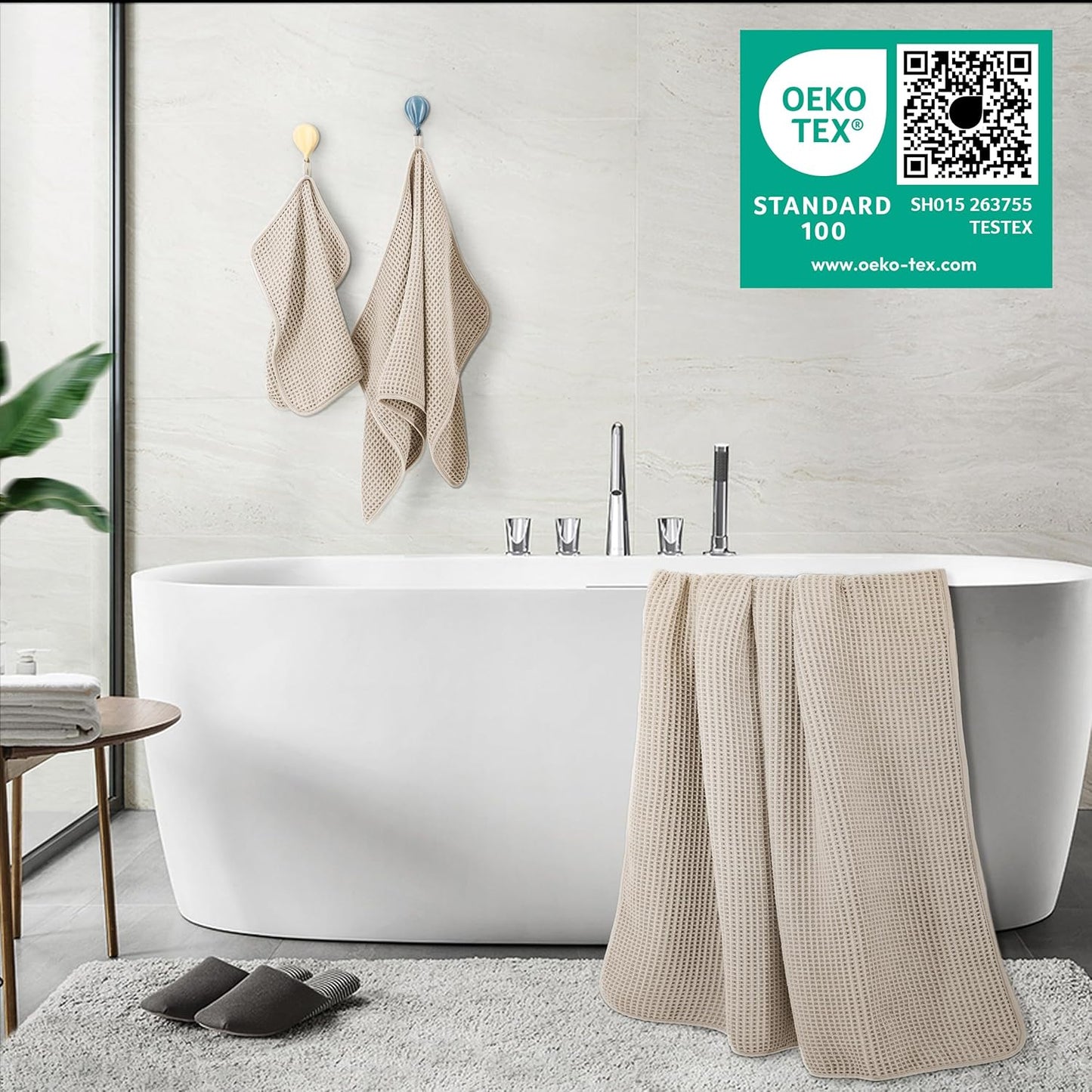 POLYTE Oversize, 60 x 30 in., Quick Dry Lint Free Microfiber Bath Towel Set, 6 Piece (Waffle Weave)