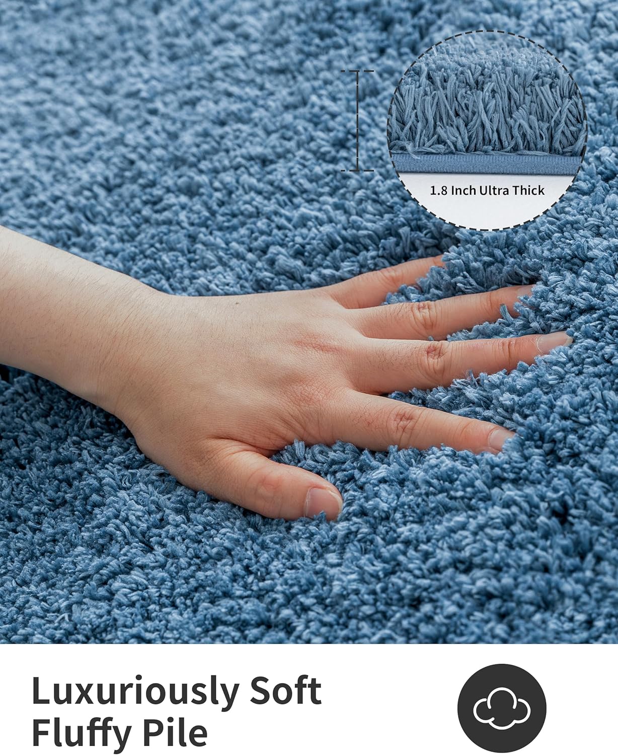 ILANGO Blue Toilet Rugs U Shaped 22" × 24" Non Slip & Super Absorbent Extra Thick Soft, Washable Bath Mats for Bathroom Floor, Microfiber Plush Shaggy Contour Bath Rugs for Toilet,Dry Quick