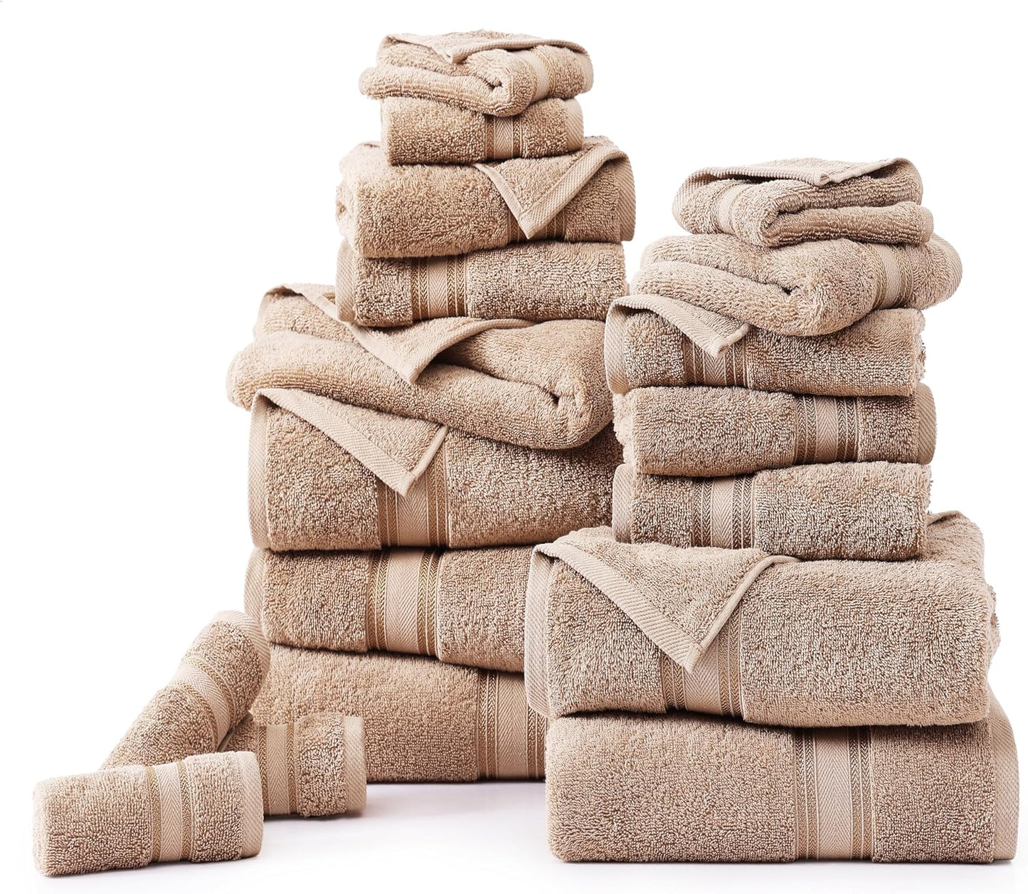 LANE LINEN 100% Cotton 18 Piece Bath Towel Set - Zero Twist, Quick Dry, Highly Soft & Absorbent - 6 Bath, 6 Washcloths, 6 Hand Towels - Oeko Tex Certified Hotel Quality Bathroom Towel Set - Taupe