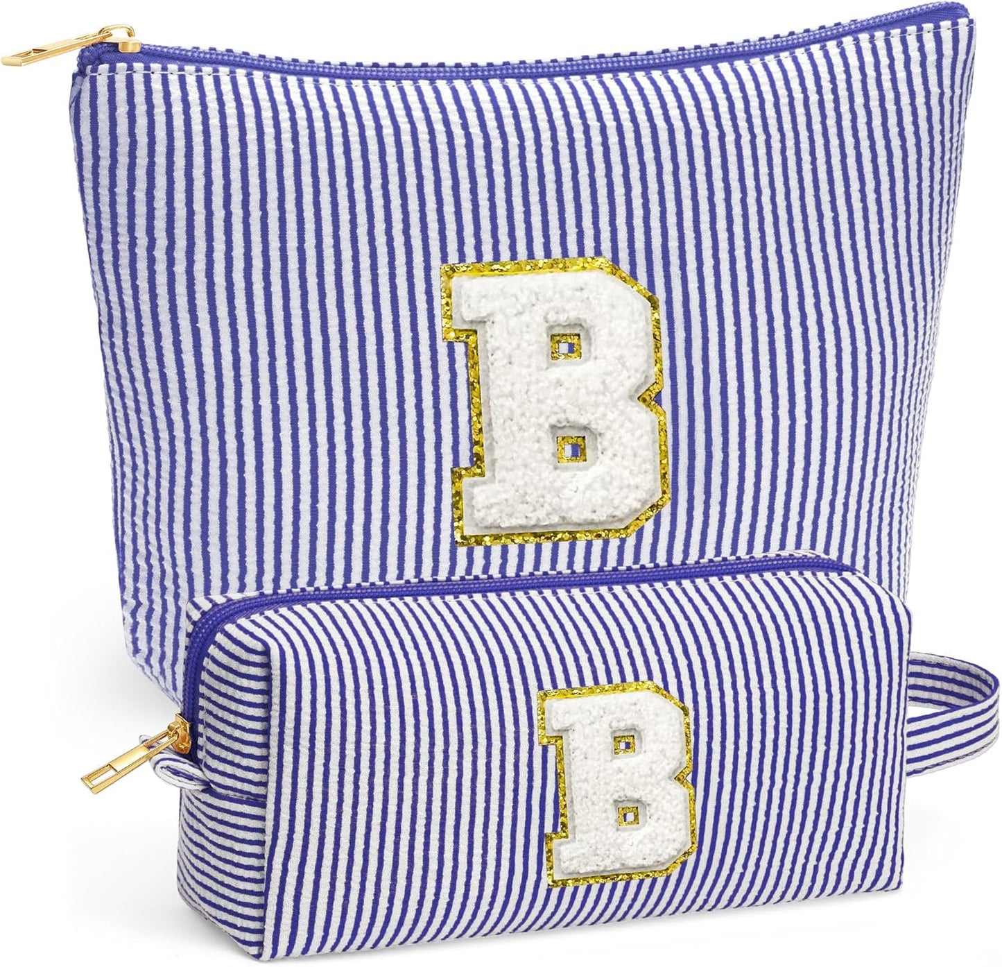 Birthday Gifts for Women - Initial Makeup Bag Set, Portable Makeup Pouch Cosmetic Bag with Zipper, Travel Essentials Toiletry Bag Travel Gifts for Women, Blue Letter B