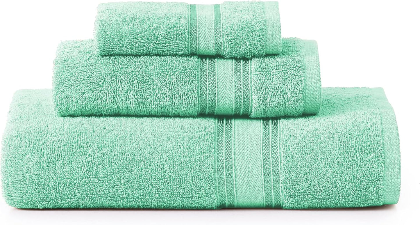 LANE LINEN Luxury Bath Towels Set - 3 Piece Set, 100% Cotton Bathroom Towels, Zero Twist, Quick Shower Towels, Absorbent Bath Towel, Super Soft, 1 Bath Towel, 1 Hand Towel, 1 Wash Cloths - Aqua Sky