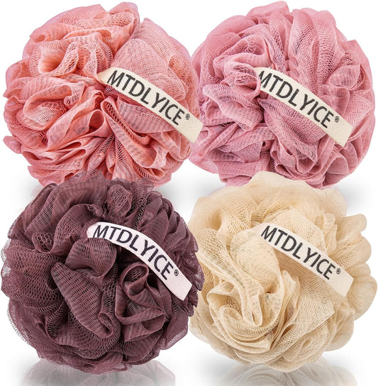 Loofah Sponge, XXL Large Loofah 100g 4 Pack, Bath Sponge Soft Mesh Shower for Men, Body Scrub, Shower Pouf Bath Accessories, for Body Wash, Soap (Red Soil)