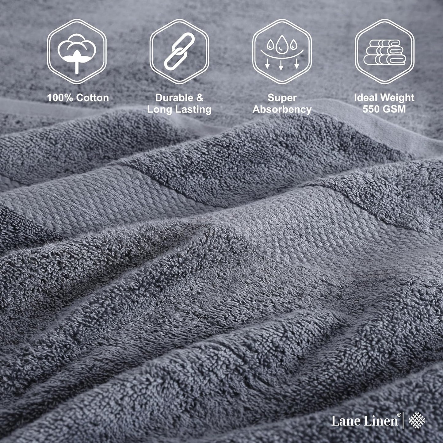 LANE LINEN 100% Cotton 4 Pack Bath Sheets (35"x66") - Ring Spun, Extra Large Cotton Bath Towels Set - Quick Dry, Soft & Absorbent Oversized Towel Set - Remains Soft After Multiple Washes - Cool Grey