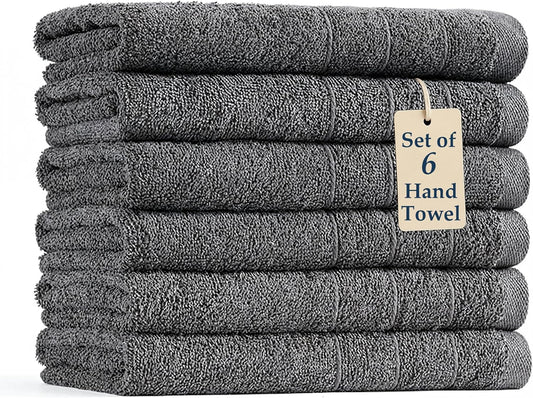 Casa Platino 100% Mercerized Cotton Hand Towels for Bathroom (16"x28") - Spa & Hotel Quality - Ring Spun - Quick Dry, Soft & Absorbent Bath Hand Towel Set of 6 - Pet Friendly, Pre Shrunk - Cool Grey