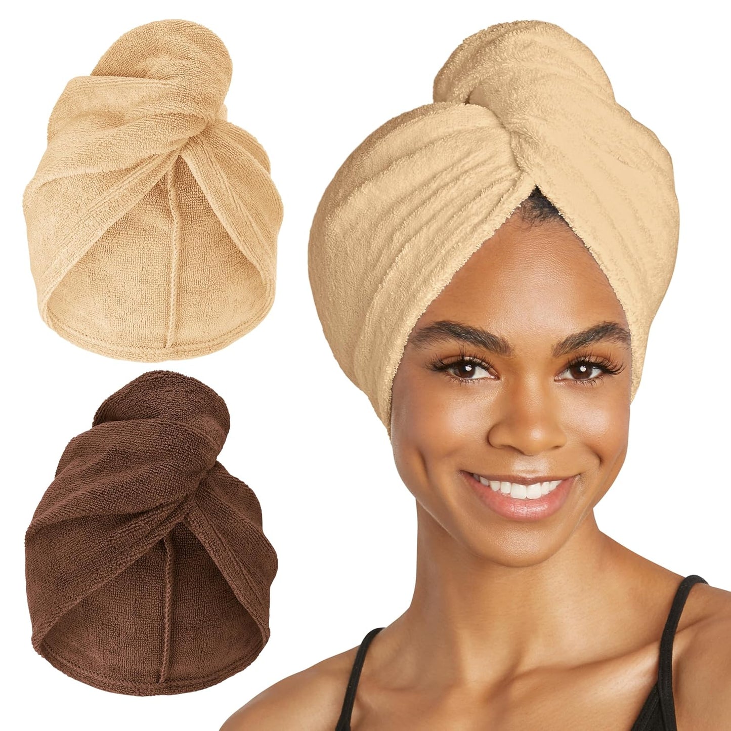Turbie Twist 2-Pack Microfiber Hair Towel for Beauty, Travel, Gifting - Hair Wrap Turban for Straight, Wavy & Curly Hair - Premium Personal Care - Bermuda & Peach