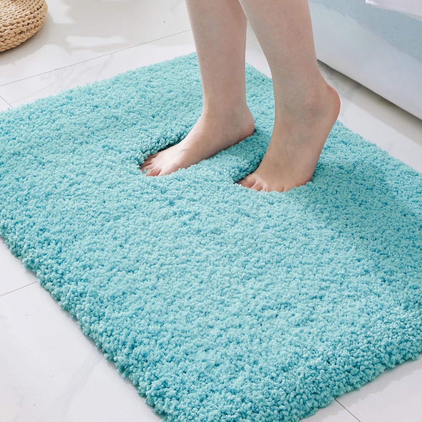 ILANGO Teal Bathroom Rugs 24" × 17" Small Non Slip & Super Absorbent Extra Thick Soft, Washable Bath Mat for Floor, Microfiber Plush Shaggy Bath Rug with Rubber for Bathtub Shower Room Sink