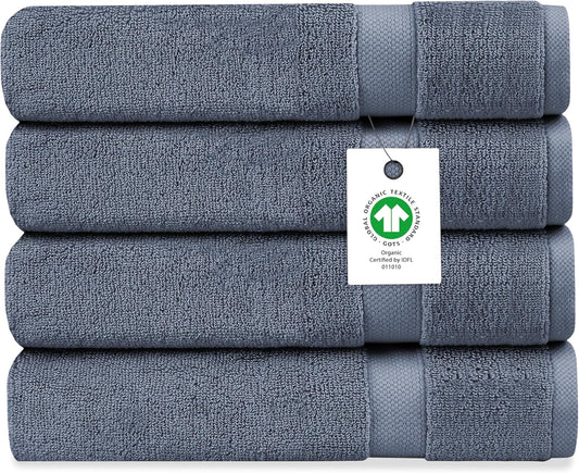 Delara Organic Cotton Luxuriously Plush Bath Sheet Pack of 4 | GOTS & OEKO-TEX Certified | Premium Hotel Quality Towels | Feather Touch Technology|650 GSM Long Staple|Soft, Quick Dry & Ultra-Absorbent