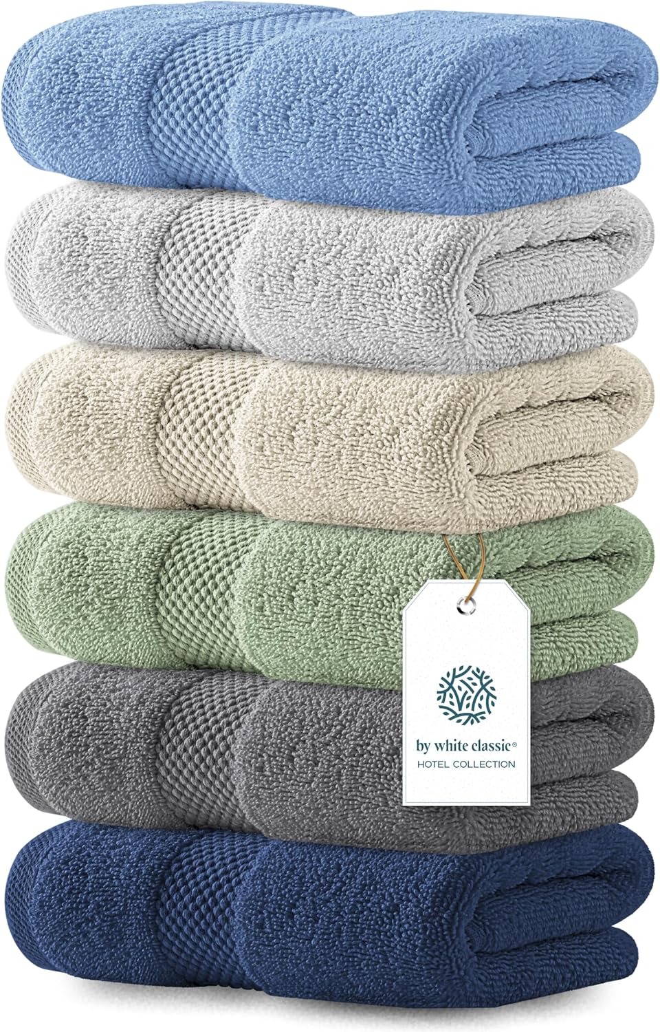 White Classic Luxury Multicolor Hand Towels - Soft 100% Turkish Cotton | Highly Absorbent Hotel spa Bathroom Towel Collection | 16x30 Inch | Set of 6