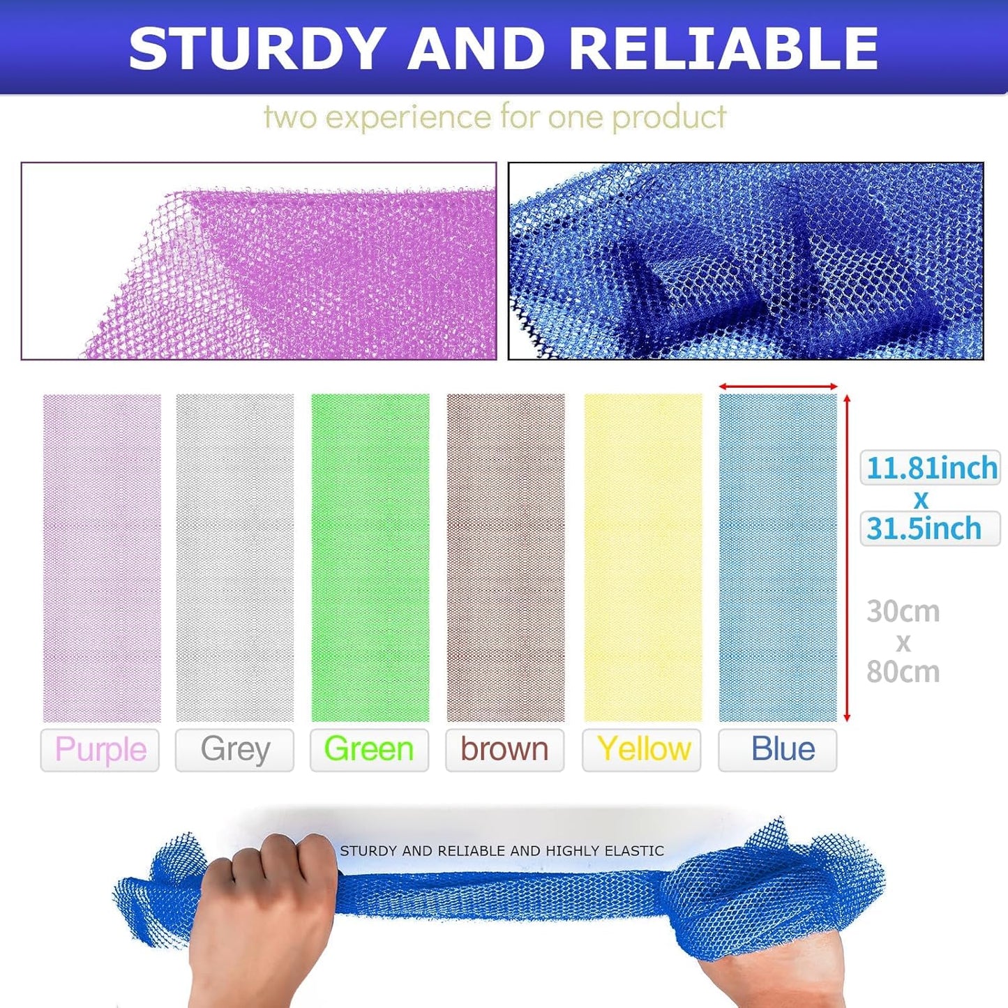 UJFQBH 6 Pieces African Net Sponge Long Bath Sponge Exfoliating Shower Body Scrubber for Daily Use, Terrific for Smoother Skin - Back Scrubber for a Refreshing Experience (Purple - Orange)