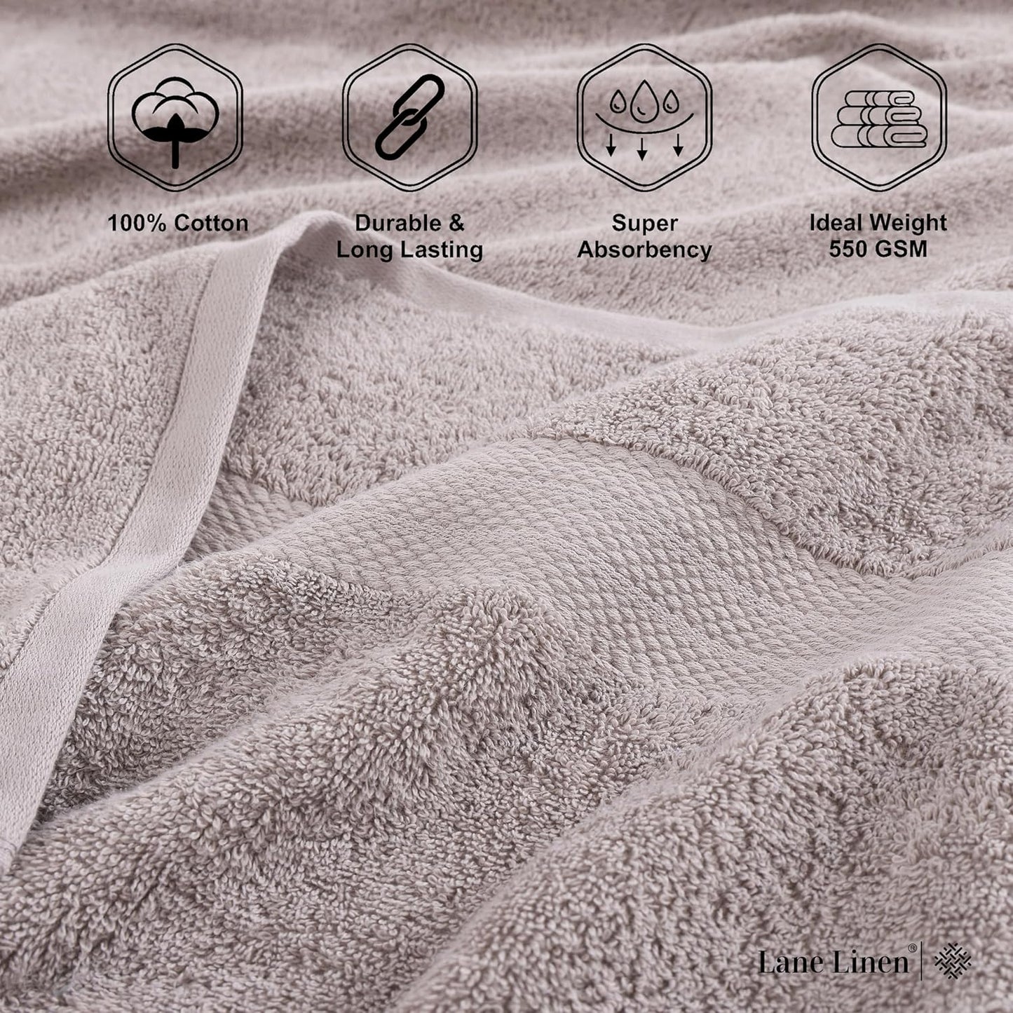 Lane Linen 100% Cotton Bath Towels Set of 4 (28"x54") - Ring Spun Mercerized Cotton Bathroom Towel Set - Quick Dry, Very Soft & Absorbent Large Bath Towels - Mininmal Linting after 3 Washes - Platinum