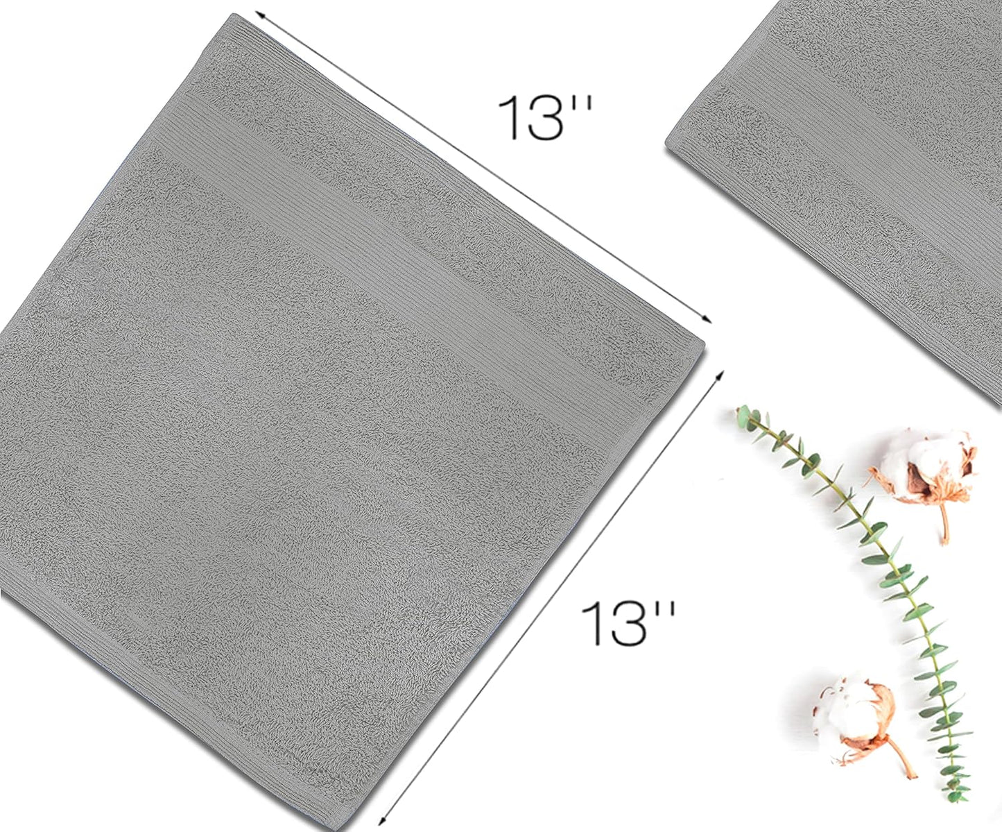 Premium Wash Cloths Pack of 12 (13" x 13") 100% Ring Spun Cotton | Luxury Washcloths | Ultra Soft Face Towels | Highly Absorbent Wash Cloths for face (Silver Grey)