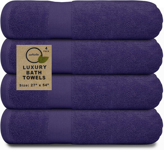Softolle Luxury Bath Towels Set of 4 (27” x 54”) | Towels for Bathroom | Super Soft | Highly Absorbent Towels for Home, Spa, Gym (Purple)