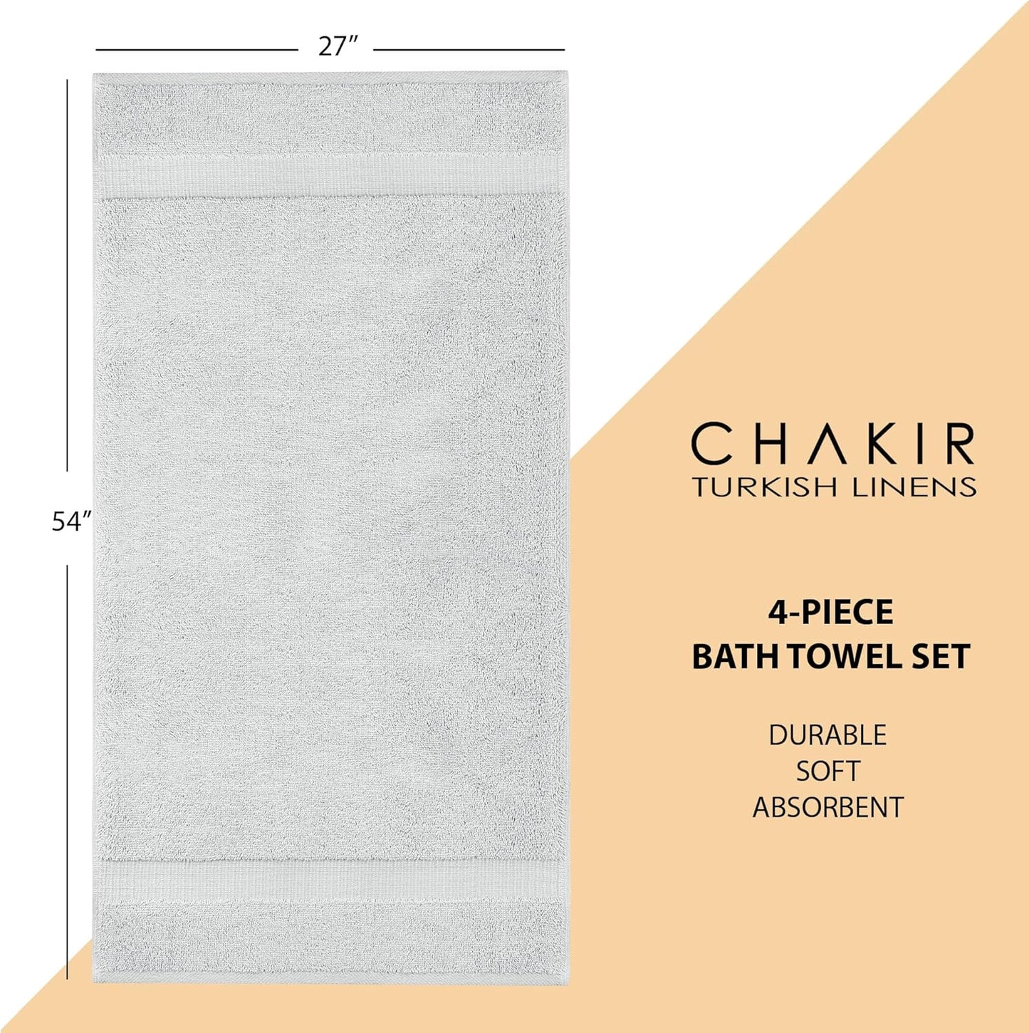 Chakir Turkish Linens |Hotel & Spa Quality 100% Cotton Premium Turkish Towels | Soft & Absorbent (Silver Gray, Bath Towel - Set of 4)