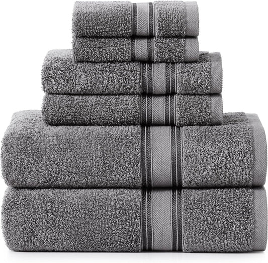 LANE LINEN Luxury Bath Towels Set - 6 Piece, 100% Cotton, Quick Dry, Soft & Absorbent, Zero Twist - 2 Bath Towels, 2 Hand Towels, 2 Washcloths - Cool Grey
