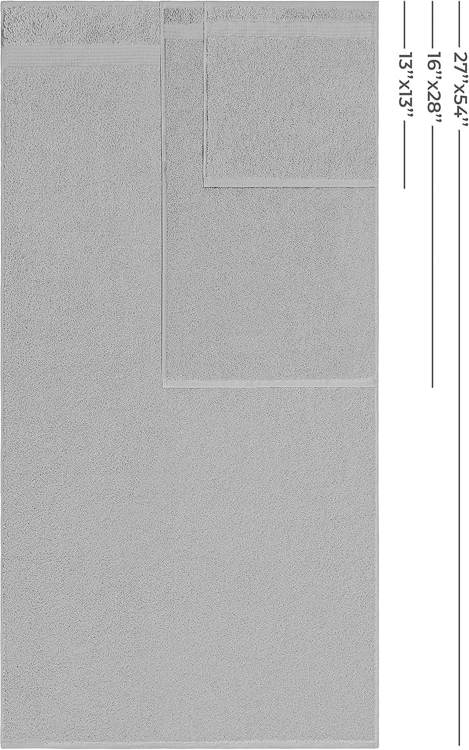 American Veteran Towel, 100% Cotton Turkish 6 Piece Towel Set, Luxury Towels Set of 6 for Bathroom Essentials, 2 Bath Towel 2 Hand Towel 2 Washcloth, Light Grey