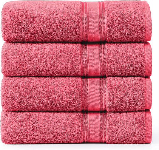 Lane Linen 100% Cotton Large Bath Towels Set of 4 (28"x54") - Zero Twist, Mercerized Cotton Bathroom Towel Sets - Quick Dry, Soft & Absorbent Large Towels Set - Dorm Essentials for Girls - Honeysuckle
