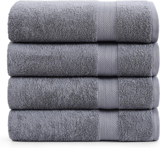 LANE LINEN 100% Cotton 4 Pack Bath Sheets (35"x66") - Ring Spun, Extra Large Cotton Bath Towels Set - Quick Dry, Soft & Absorbent Oversized Towel Set - Remains Soft After Multiple Washes - Cool Grey