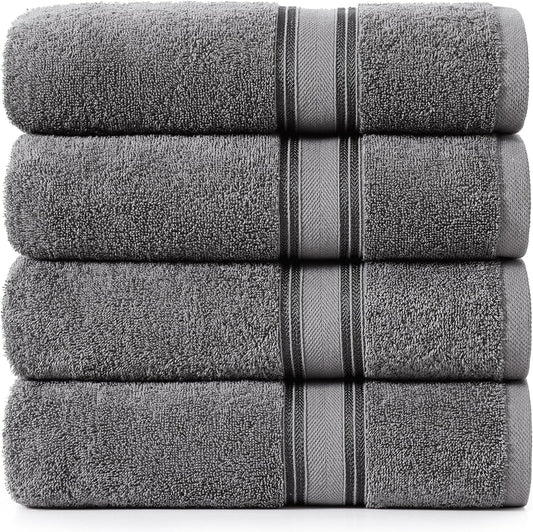 LANE LINEN 100% Cotton 4 Pack Bath Sheets (35"x66") - Zero Twist, Extra Large Cotton Bath Towels Set - Quick Dry, Soft & Absorbent Oversized Towel Set - Remains Soft After Multiple Washes - Cool Grey