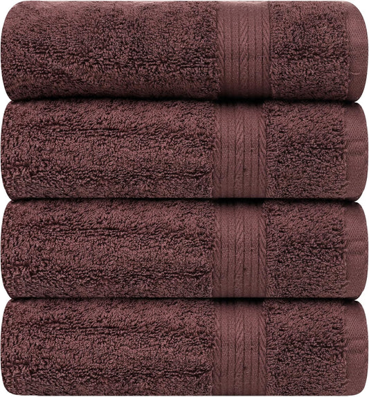 Ample Decor Hand Towel 18 X 28 Inch Pack of 4 600 GSM 100% Cotton, Soft Absorbent Thick Durable Premium Quality, for Hotel, Bathroom, Spa, Daily Use, Gym - Machine Washable - Brown