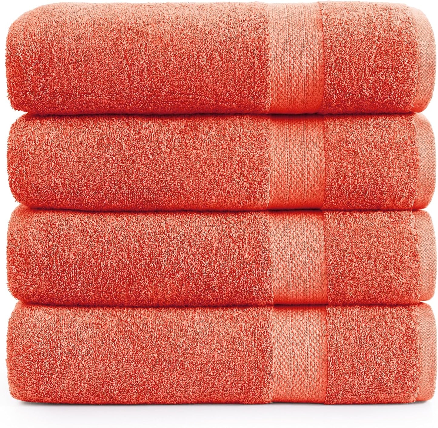 Lane Linen 100% Cotton 4 Pack Bath Sheets (35"x66") - Ring Spun Cotton - Extra Large Bath Towels Set - Quick Drying, Soft & Absorbent Oversized Bathroom Towel Sets - Spa & Hotel Quality - Living Coral