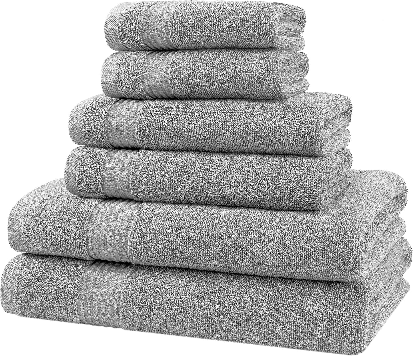 American Veteran Towel, 6 Piece Towel Set for Bathroom, 100% Cotton Turkish Bathroom Towels, 2 Bath Towels 2 Hand Towels 2 Washcloths, Cool Grey