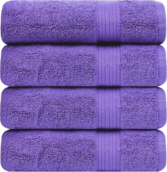 Ample Decor Hand Towels for Bathroom 18 X 28 Inch 600 GSM 100% Cotton, Soft Absorbent - 4 Pcs Purple