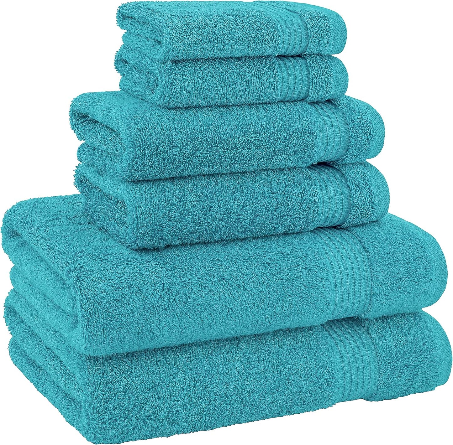 American Veteran Towel, 100% Cotton Turkish 6 Piece Towel Set Luxury Towels Set of 6 for Bathroom Essentials 2 Bath Towels 2 Hand Towels 2 Washcloths, Aqua Blue