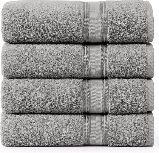 Lane Linen 100% Cotton Bath Sheets Set of 4 (35"x66") - Zero Twist Cotton Extra Large Bath Towels Sets - Quick Dry, Soft & Absorbent Oversized Grey Towels Set - Pre Shrunk, Fade Resistant - Space Grey