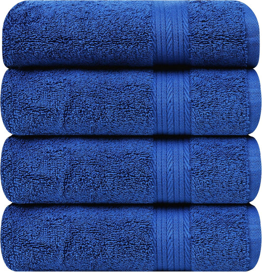Ample Decor Hand Towel 18 X 28 Inch Set of 4 600 GSM 100% Cotton, Oeko Tex Certified Soft Absorbent Thick Durable Premium Quality, for Hotel, Bathroom, Spa, Gym - Machine Washable -Navy Blue