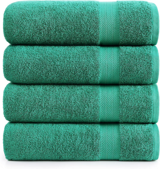 LANE LINEN 100% Cotton Bath Towels Pack of 4 (28"x54") - Ring Spun Mercerized Cotton Bathroom Towel Set - Quick Dry, Soft & Absorbent Large Bath Towels - Holds Well After Multiple Washes - Emerald