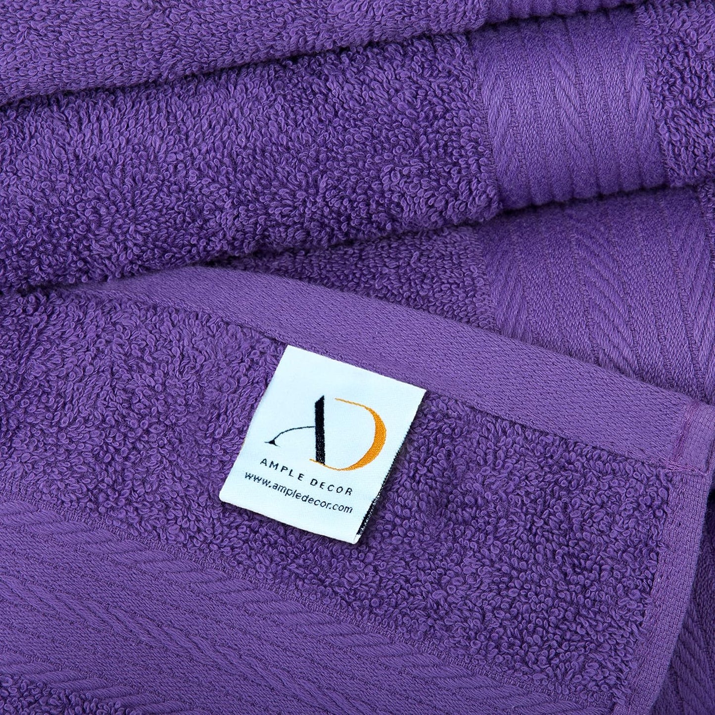 Ample Decor Bathroom Hand Towels 18 X 28 Inch 600 GSM 100% Cotton, Soft Absorbent - 6 Pcs Purple