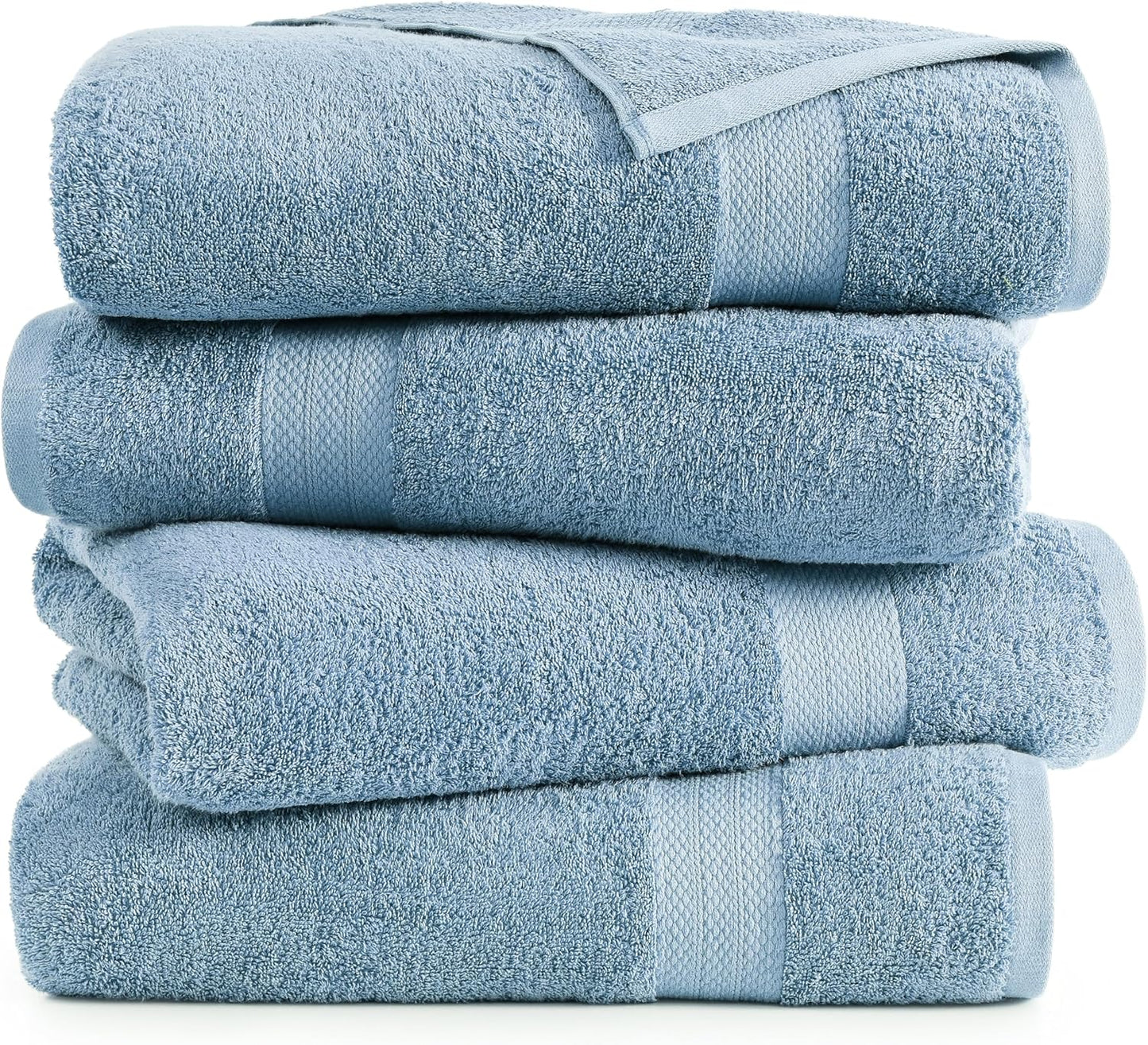 LANE LINEN 100% Cotton 4 Pack Bath Sheets (35"x66") - Ring Spun Cotton Extra Large Bathroom Towels - Quick Dry, Soft & Absorbent Oversized Bath Towels - Machine Wash in Cold Water - Cerulean Blue