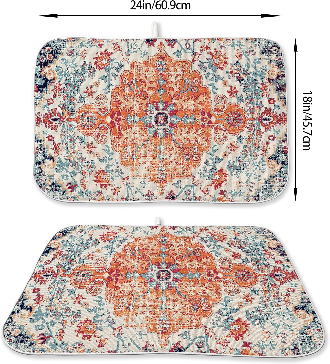 Orange Dish Drying Mat for Kitchen Counter, 18x24 Inch Burn Orange Boho Style Absorbent Dish Drying Pad Heat Resistant Mat Coffee Bar Mat Dish Drainer Rack Mat