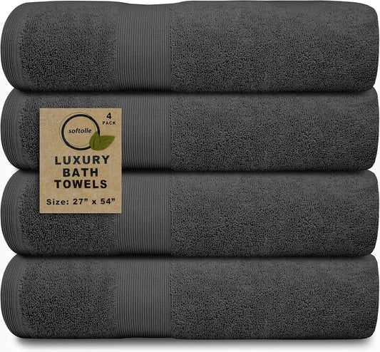 Softolle Luxury Bath Towels Set of 4 (27” x 54”) | Towels for Bathroom | Super Soft | Highly Absorbent Towels for Home, Spa, Gym (Grey)